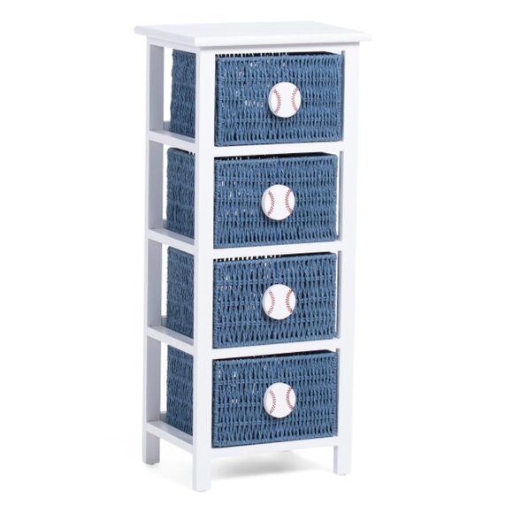TAYLOR MADISON DESIGNS Blue Baseball Knobbed 4 Tiered Kids Storage Drawer - Picture 1 of 1